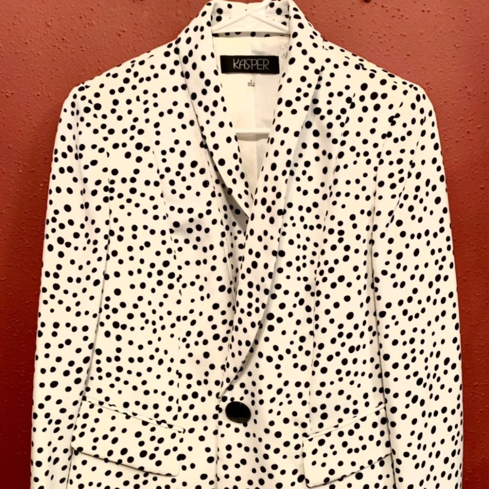 Cruella-Esque KASPER White & Black Polka Dot Blazer, Size 6